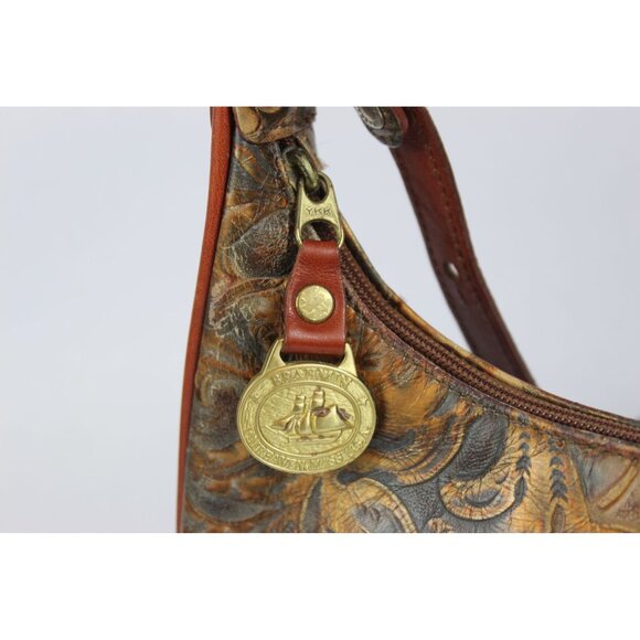 Brahmin Embossed Leather Shoulder Bag Brown Gold Vintage Small Purse - Picture 6 of 16